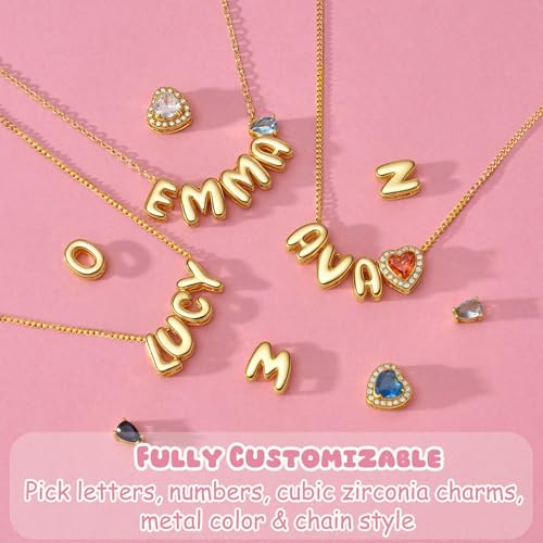 Ldurian Personalized Bubble Name Necklace, Tiny Name Plate Pendant Necklace, 14K Gold Plated Charm Cute Pre-made Jewelry for Women - size: 13 Aisha