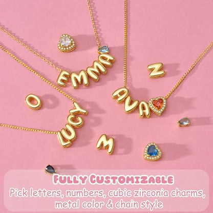 Ldurian Personalized Bubble Name Necklace, Tiny Name Plate Pendant Necklace, 14K Gold Plated Charm Cute Pre-made Jewelry for Women - size: 1 Aaliyah