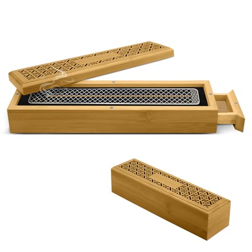 Wooden Incense Holder Burner with Storage - Incense Stick Holder & Ash Catcher for Meditation, Yoga, Bedroom, Study, Office - Exquisite Incense Burner for Home Decor