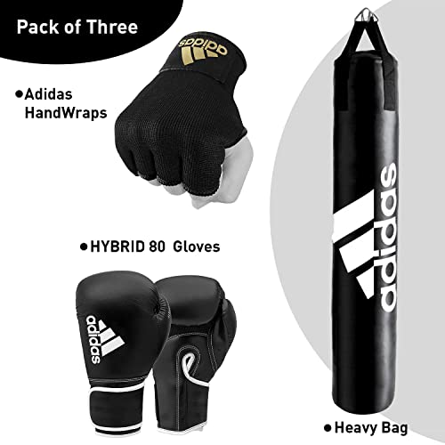 adidas Home Gym Bundle - Home use Heavy Bag (Black White, Black Gold, Black Red / 3ft, 4ft, 5ft) + Hybrid 80 Boxing Gloves (Black White, Black Red, Black Gold / 8oz, 12oz, 16oz) + Protective Inner gloves (Black Gold / Medium) – for Boxing, Training, Fitne