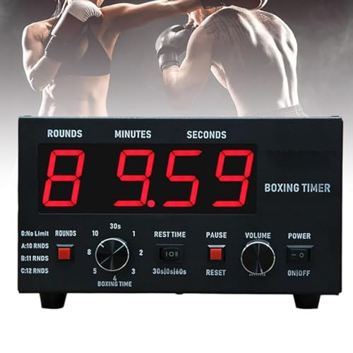 Boxing Interval Timer, Professional Gymnastics Timer with LED Display, 1-12 Challenge Rounds and Adjustable Buzzer, 30S-10min Workout and 0/30/60S Rest Time Red - color: Red