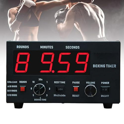 Boxing Interval Timer, Professional Gymnastics Timer with LED Display, 1-12 Challenge Rounds and Adjustable Buzzer, 30S-10min Workout and 0/30/60S Rest Time Red - color: Red