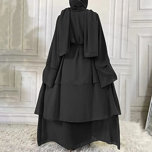 Abayas for Women Muslim Dubai Dress Solid Loose Fit Long Cardigan Islamic Kaftan Robe Open Front Maxi Length - color: #A: Black, size: Large