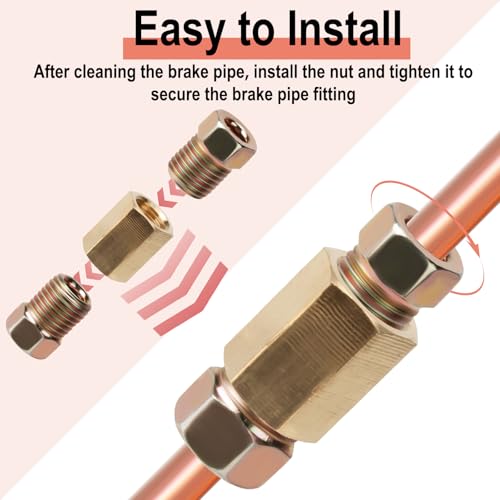 3/16 Brake Line Pressure Fittings, 12 Pieces 3/8 Inch Brake Line Fittings | 24 Threads Brass Brake Line Fitting Assortment for 3/16 Inch Brake Line Tube (4 Unions, 8 Nuts) - size: 3/8 Inch (pack of 1)