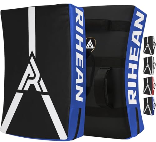 Martial Arts Kicking Shields - Kick Pad for Muay Thai, Taekwondo, Football, Basketball, Hockey Training - Denser Foam, Long Lasting PU Leather Kick Shield - style: 24×16in(L)-Blue Shield
