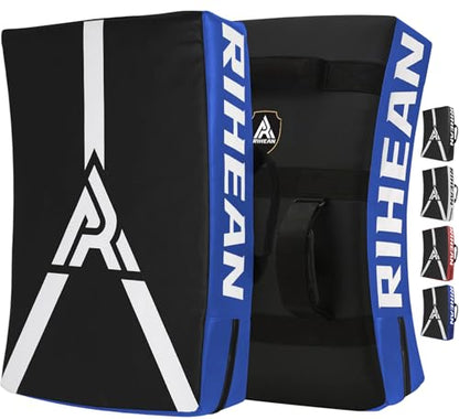 Martial Arts Kicking Shields - Kick Pad for Muay Thai, Taekwondo, Football, Basketball, Hockey Training - Denser Foam, Long Lasting PU Leather Kick Shield - style: 24×16in(L)-Blue Shield