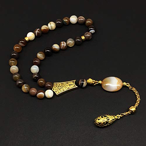 -ELEGANCE COLLECTION- Prayer Beads-Tesbih-Tasbih-Tasbeeh-Misbaha-Masbaha-Subha-Sebha-Sibha-Rosary (BANDED AGATE Stone (8mm -33 Beads))