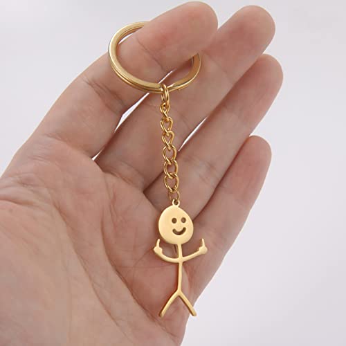 Dreamtimes Skeleton Smiley little Man Sign Language Keychain Finger Medium Stickman Bag Car Key Pendant Couple Gift Keychain - color: Gold