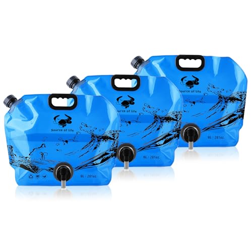 Water Jug Camping 2.1 Gallon Collapsible with Spigot, BPA Free Portable Water Pouch Foldable Water Bags for Outdoor Hiking, Travel and Emergency & Water Storage Containers (Blue-3Pcs) - color: Blue-3Pcs