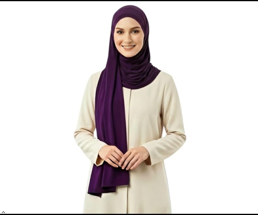 Cotton Modal Jersey Hijab with Matching Undercap, Women's Casual Style, 180cm × 70cm - color: Purple