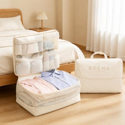Travel Organizer Bag, 5-in-1 Compression Packing Cubes with Multi-Layer Compartments for Clothes, Suitcase, Luggage, Vacation and Business Travel,(Oatmeal Color) - color: Oatmeal