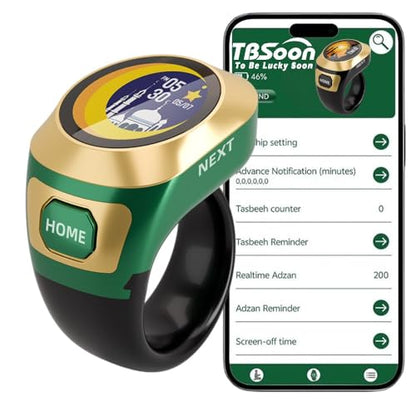 Color Screen Tasbih Smart Ring,Tasbeeh Counters,Prayer Smart Ring,Replaceable Pictures,Electronic Rosary,Forgiveness ring,Large Battery,Large Screen Display,Eid al-Fitr Eid al-Adha Ramadan Gift - color: Green
