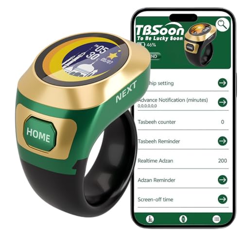 Color Screen Tasbih Smart Ring,Tasbeeh Counters,Prayer Smart Ring,Replaceable Pictures,Electronic Rosary,Forgiveness ring,Large Battery,Large Screen Display,Eid al-Fitr Eid al-Adha Ramadan Gift - color: Green