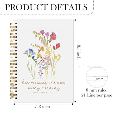 Christian Flower Spiral Notebook, His Mercies Are New Every Morning Bible Verse Journal, Christian Gifts for Women, Religious Prayer Notebook Journal, 5.5x8.3 - color: Floral Christian 12
