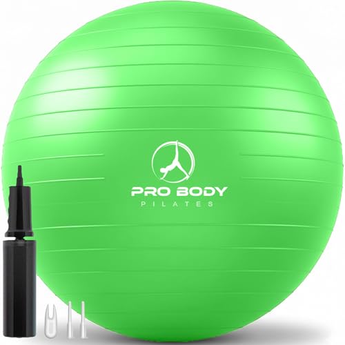 ProBody Pilates Yoga Ball - Gym Grade Exercise Ball | Sizes 45/55/65/75/85 cm, 880 lb Load, CA 10P Cert, PT & Prenatal Use, Recommended by OBs, Pump - color: Green, size: M: 19-22 inches/48-55 cm