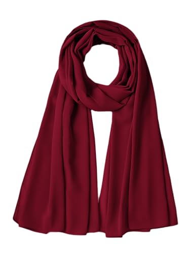 Chiffon Scarf for Women Lightweight Breathable Sunscreen Soft Solid Hijab Scarf for Daily & Muslim Wear - color: Wine Red Chiffon Scarf