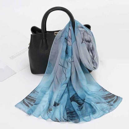 Xyueanlo Women's Chiffon Scarf Lightweight Scarves Fashion Elegant Floral Print Scarfs Shawls - color: Lotus Light Blue