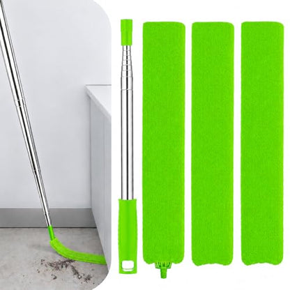 Retractable Gap Dust Cleaner with Extension Pole & 3 Microfiber Cloths | Cleaning Tools with 3 Microfiber Dusting Cloths | Long Handle Duster 30-100'' | Under Refrigerator Furniture Appliance Green - color: Green