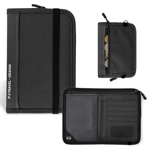Family Passport Holder Organizer, RFID Blocking Travel Document Case, Lightweight Large Passport Cover Case Waterproof Bag Document Organizer for Women & Men - color: Dark black