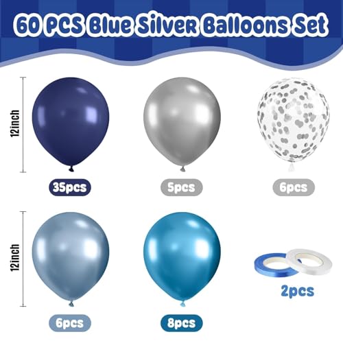 Paready Blue Silver Balloons, 60 Pcs Party Balloons for Graduation Birthday - color: Blue Silver