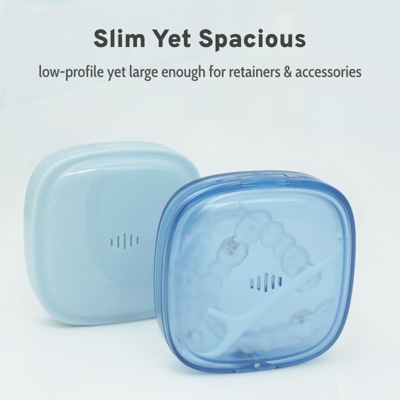 Transparent Slim Retainer Case, Small Travel Night Guard Container, Square Aligner Box with Vent Holes, Compact Retainer Holder Compatible with Invisalign (Clear Blue) - color: Clear Blue