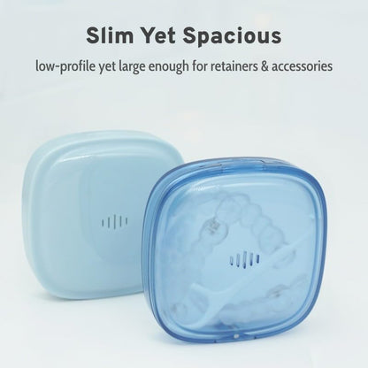 Transparent Slim Retainer Case, Small Travel Night Guard Container, Square Aligner Box with Vent Holes, Compact Retainer Holder Compatible with Invisalign (Clear Blue) - color: Clear Blue