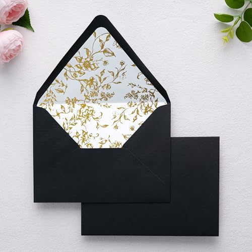 PONATIA A7 Euro Flap Gold Foil Liner Envelopes, 5x7 Envelopes Black - color: Black + Goil Foil