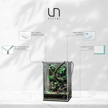Ultum Nature Systems Ultra Clear Rimless Aquarium - Low Iron Glass Fish Tank with 45° Mitered Edges, 5mm-12mm Thick, Leveling Mat Included (16T, Tall, 1.6 Gallon) - size: [16T] - 1.6 Gal - 6.29 x 6.29 x 9.44 in