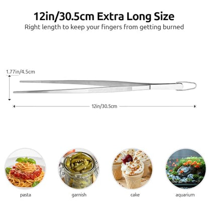 U-Taste 12in Long Kitchen Cooking Tweezer: 18/8 Stainless Steel Food-Grade Metal Food Tong, Flexible Pinching, Seamless-Welding, Sturdy and Non-Slip for Serving, Grilling, Frying, Baking (Pointed Tip) - size: 12in (pointed tip)