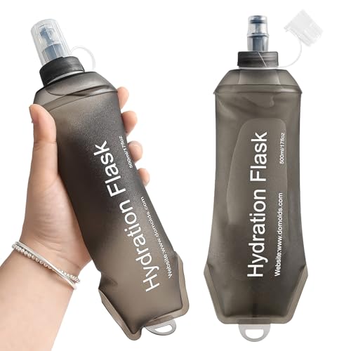 GUYI GYGYL Soft Flask, TPU Collapsible Soft Water Bottle for Hydration Pack, Running Vest, Leak-Proof Folding Water Bottle for Hiking Cycling Climbing Jogging-500ml Grey, 2pcs - color: 2Pcs 500ml Grey