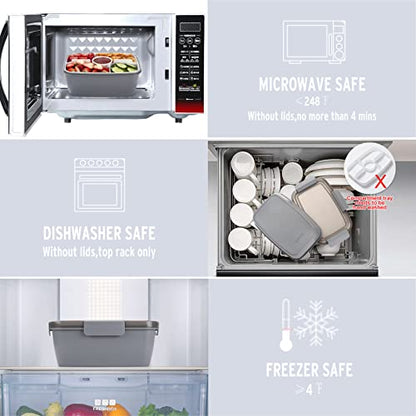 Freshmage Salad Lunch Container To Go, 68-oz Grey-XL, Leak-proof Lid, 4 Compartments, Sauce Container, Safe Material, Easy Carry - color: Grey-68oz