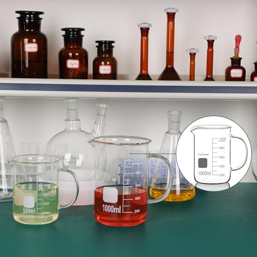 FunChem Glass Beaker with Handle, 250 ml Borosilicate Glass Clear Graduated Low Form Griffin Beaker with Pouring Spout - size: 250 ml
