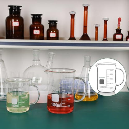 FunChem Glass Beaker with Handle, 1000 ml Borosilicate Glass Clear Graduated Low Form Griffin Beaker with Pouring Spout - size: 1000 ml