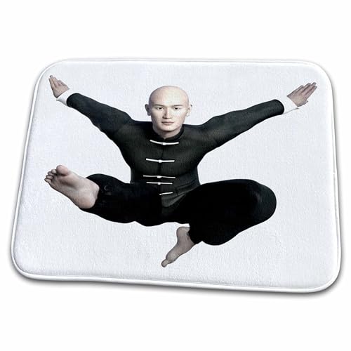 3dRose Bathroom Bath Rug Mat - A Wushu Martial Artist in A Flying Kick to The Front Graphics Martial Arts