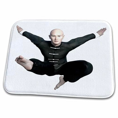 3dRose Bathroom Bath Rug Mat - A Wushu Martial Artist in A Flying Kick to The Front Graphics Martial Arts