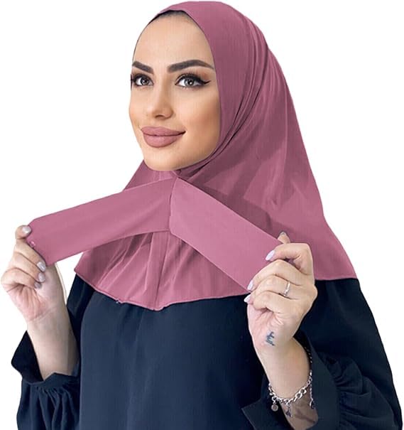 AIBEARTY Women Fashion Instant Muslim Turban Hijab with Snap Fastener Breathable Headscarf Bonnet Cap Turban Hat Shawl - color: Modal Deep Pink-3 Buttons