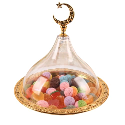 Milltrip Metal Cake Tray with Clear Dome, Ramadan Tray Food Serving Plate