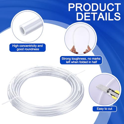 Pushglossy 1/4 Inch OD 0.16 Inch ID 50 ft Aquarium Tubing Air Line PU Air Compressor Clear Tube Hose Line Hose for Brake Water Fluid Transfer Suspension