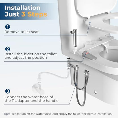 DEANIC 2-in-1 Bidet Attachment with Handheld Bath Bidet Sprayer, Ultra-Slim Adjustable Water Pressure Nozzle, Cold Water Non Electric Hand Sprayer for Toilet Seat (Sliver White)