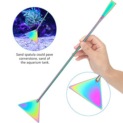 15" Aquarium Aquascape Tools Kit 4P Stainless Steel Aquascaping Set | 4in1 Extra Long Full Metal Design, Scissors, 2P Tweezers And Sand Spatula, For Trimming Plants, Arranging Sand And Aquascape - color: Colorful