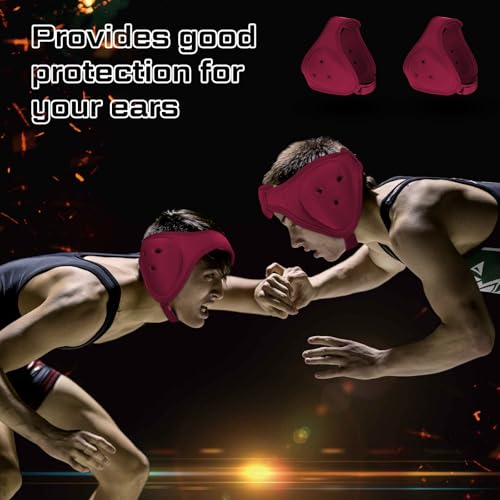 Jerify 2 Pcs Wrestling Headgear for Kids Youth Soft Grappling Headgear Wrestling Adjustable Ear Head Guard Protective (Dark Red) - color: dark red