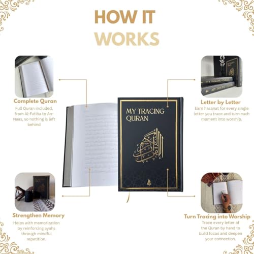 Salam Journal, Islamic Daily Planner with Prayer Tracker, Daily Hadith and Duas, Undated Layout & Tracing Quran Mushaf with Full Juz 1 to 30 | Ideal Book for Writing and Learning Quran Text Bundle