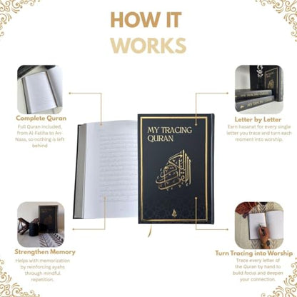 Salam Journal, Islamic Daily Planner with Prayer Tracker, Daily Hadith and Duas, Undated Layout & Tracing Quran Mushaf with Full Juz 1 to 30 | Ideal Book for Writing and Learning Quran Text Bundle
