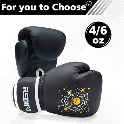 Kids Boxing Gloves, Youth Boxing Training Gloves for Kids 3-9 Year Boys and Girls, 4&6OZ Fighting Gloves, Punching Bag Kickboxing Thai Mitts MMA Training Sparring Gloves - color: Black, size: 4OZ