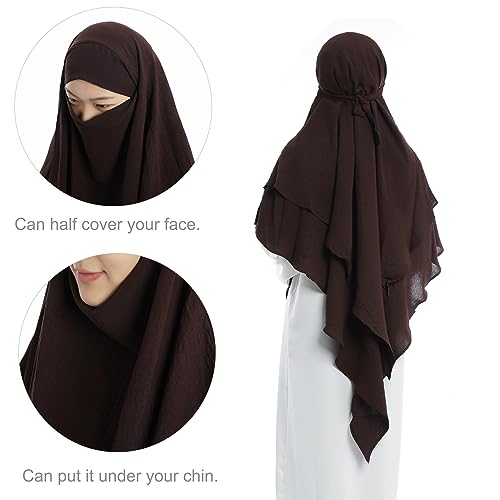 Khalat Muslim Prayer Hijab - 2 Layers Soft Breathable Islamic Dubai Women's Instant Long Hijab - color: Dark Brown