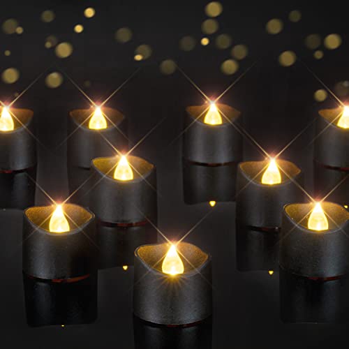 Homemory Black Tea Lights Candles Battery Operated, 200+Hour Flameless Flickering Fake Electric LED Colored Tealights Candles for Halloween, Theme Party, Wedding Table Decor, Holiday Decor, 12-Pack - color: Black, size: Pack of 12