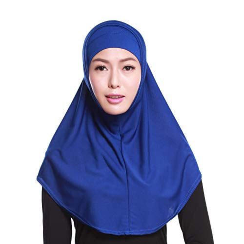 XISAOK Womens 2 Piece Solid Color Amira Jersey Muslim Hijab Soft Cotton Stretch Head Scarf with Tube Inner Underscarf Cap Hood White