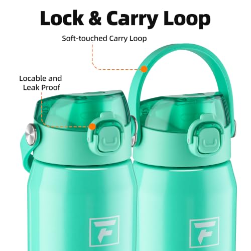 Fanhaw 24 oz Insulated Stainless Steel Water Bottle with 2-in-1 Straw& Chug Lid, Leakproof Wide Mouth Vacuum Bottle for School, Sports, Kids, Teens& Adults, Back to School Essentials (Bianchi Green) - color: Bianchi Green