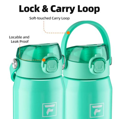 Fanhaw 24 oz Insulated Stainless Steel Water Bottle with 2-in-1 Straw& Chug Lid, Leakproof Wide Mouth Vacuum Bottle for School, Sports, Kids, Teens& Adults, Back to School Essentials (Bianchi Green) - color: Bianchi Green