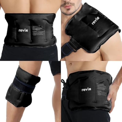 REVIX Ice Pack for Injuries Reusable Gel for Lower Back & Shoulder, Black | 16x9in Full Coverage for Lower Back, Shoulder, Hip & Knee, Cold Compress Therapy, Hands-free Strap, Long-lasting Gel - style: Black-Pack 1